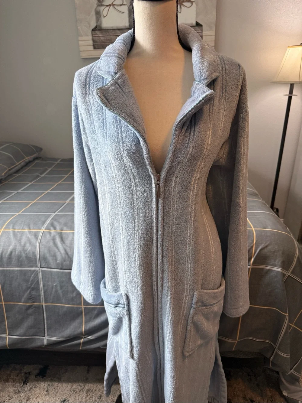 😴Adonna Cozy Full-Length Zip Robe Coat in Light Blue Size Large